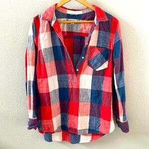 Blue and red button down tunic